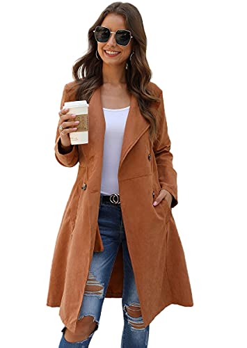 SheIn Women s Double Breasted Long Sleeve Longline Jacket Outerwear Trench Coat Brown Medium