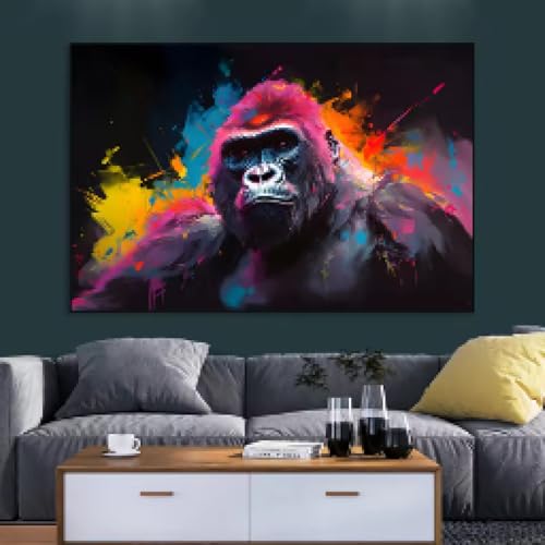 Poster gorille graffiti art mural coloré 70x90cm sans cadre - Toile déco animaux de la faune