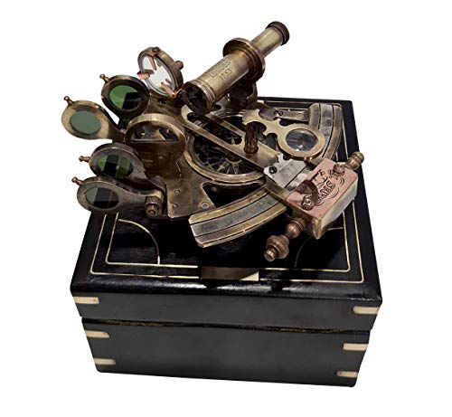 Nautical J. Scott London 1753 Brass Sextant – Antique Maritime Navigation Tool with Wooden Box, Collectible & Functional