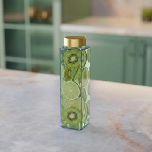Image of CROCO JAR Wide Mouth Glass Water Bottle with Leak-Proof Airtight Double Layer Stainless Steel Lid for Water, Smoothie, Juices (750ML BLUE GOLDEN PK4)