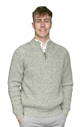 Emerald Isle Men's sweater Killybegs ¼ Zip Fisherman’s Knit, Made in Ireland (US, Alpha, X-Large, Regular, Regular, Oatmeal Marl)