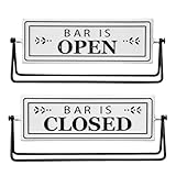 Swivel Bar is Open Closed Sign, Handmade Metal Tabletop Decor for Kitchen or Office Coffee Bar Decor with Black Stand and Embossed Letters