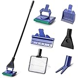 TOPZEA Aquarium Cleaning Tool Kit, 5 in 1 Fish Tank Cleaner Tools Set Including Algae Scraper, Fish Net, Cleaning Sponge, Plant Fork, Gravel Rake, with 19 Inch Long Handle