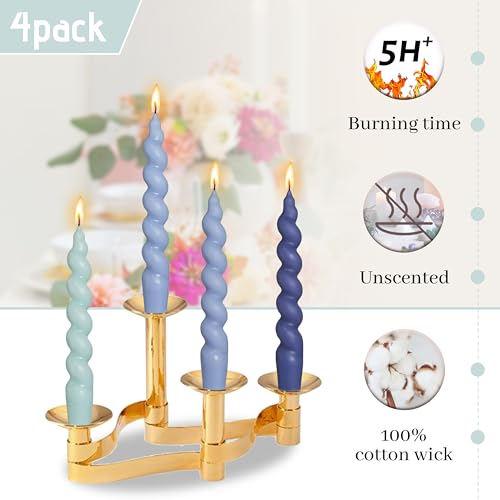 Image of Smokeless Short Candles Gradient Blue Twisted Taper Candles 7.5 Inch Unscented Cute Candlesticks Handmade Spiral Candles for Romantic Dinner Women's Holiday Gifts