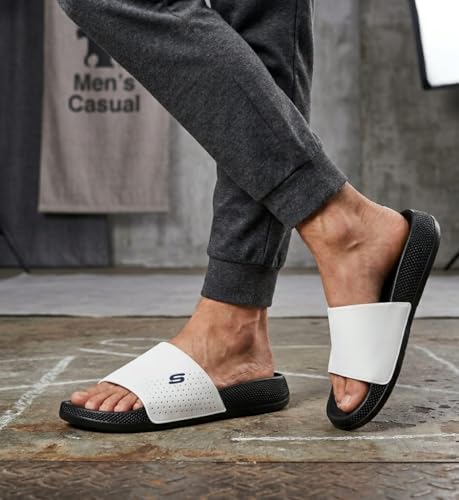 Image of Men's Cloud Foam Slides Slippers | Lightweight Comfortable Bathroom Slides for Men | Soft Cushioned Anti-Slip Daily Wear Sandals | Indoor Outdoor Casual Footwear