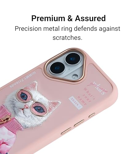 Image of Nimmy Cool 2.0 iPhone 16 Case - White Rich & Beauty | 3D Embroidered Pet Design | Shockproof Protective Cover | Trendy Glasses Series Case for Girls & Women