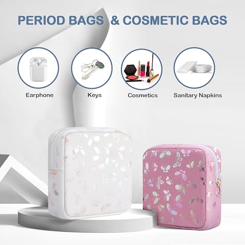Image of Likesing Period Bag Pouch, Leather Sanitary Napkin Storage Bag for Womens, Portable Sanitary Napkin Period Pad Pouch Bag for Purse, Small Make Up Bags(Black Butterflies)