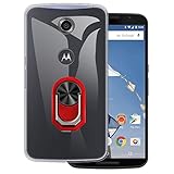 for Google Nexus 6 Ultra Thin Phone Case + Ring Holder Kickstand Bracket, Gel Pudding Soft Silicone Phone Case for Motorola Nexus 6 5.96 inches (RedRing-T)