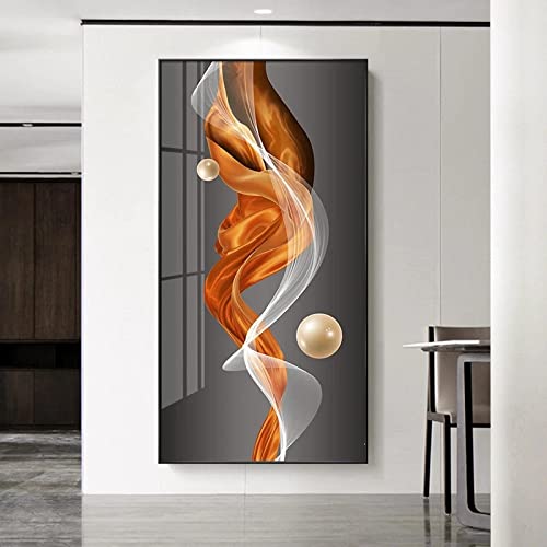 Tableau abstrait orange nordique de haute qualité avec cadre 55x110 cm