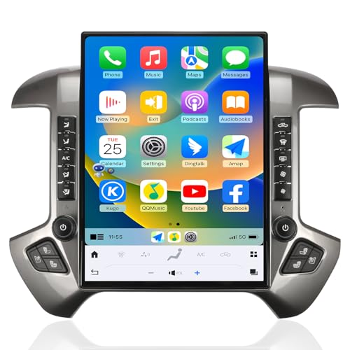 Car Radio for Chevrolet Silverado GMC Sierra 2014-2019 Stereo Replacement Head Unit 15.6 Inch 2K IPS Touch Screen Tesla Style Carplay Android Auto GPS Navigation Multimedia Play OEM 8 Inch (Silver)