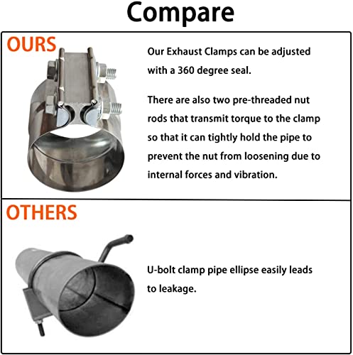 Image of Exhaust Band Clamp 2.5 Inch Joint Exhaust Pipe Muffler Clamp Band 304 Stainless Steel(4 Pack 2.5 inch Lap Joint Exhaust Clamp)