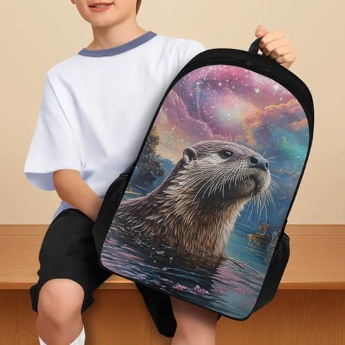 Sea Otter Boys Backpack for Kids Children Teens Galaxy Elementary Middle School Backpack Primary School Bookbag for Girls Back to School Backpack 17inch,Waterproof Lightweight3