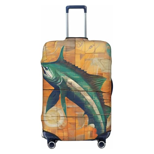 Suitcase Covers for Luggage, Luggage Cover Protector Fits 18-32 Inch Luggages (Wooden Art Swordfish, L)