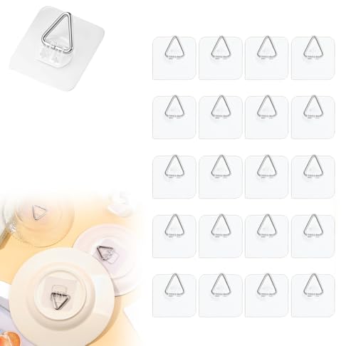 Image of Drill Free Adhesive Hooks,Upgraded Picture Hangers Without Nails,Adhesive Wall Mount Screw Hooks for Hanging,Nail Free Wall Hangers for Kitchen, Bathroom (Triangle /20PCS, Triangle Hook)