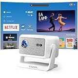 【Compatible with Netflix & Auto focus 】VISSPL Smart Projector with WiFi and Bluetooth, Auto Focus & Keystone Protable Mini Projector with Stand, 4K Home Theater Projector