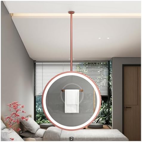Round LED Lighted Double-Sided Bathroom Mirror, Touch Control Hanging Mirror for Bedroom, Hallway & Living Room, 50x50cm Ceiling Mounted Design