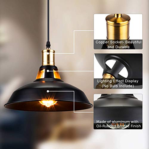 Sunvp Industrial Barn Dimmable Pendant Lights Plug In Black Metal Aluminum Shade Swag Hanging Lamp Fixture For Farmhouse, Dining, Bedroom, Hallway (1 Pack) #TOP4