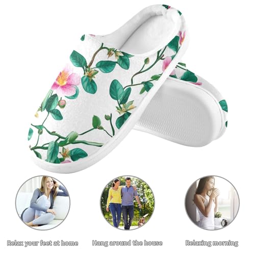 JUNZAN Beauty Portulaca Grandiflora White Women Home Cotton Slippers Non Slip Memory Foam Bedroom Shoes for Outdoor Christmas Presents 6-73
