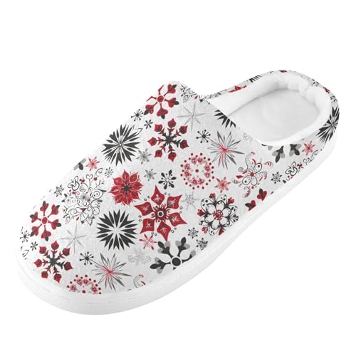 Fuzzy Memory Foam Slippers for Women/Men Christmas Snowflakes Pattern Fluffy Winter House Shoes Indoor and Outdoor