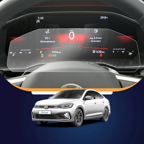 Image of KMH Premium Car Tempered Glass Screen Guard Protector Compatible with Volkswagen Taigun, Virtus Digital Instrument Cluster (12.2 Inch) Dashboard Screen Guard Glossy Finish, Pack of 1