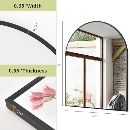 Image of BEAUTYPEAK 32 inchx34 inch Arch Bathroom Mirror, Wall Mounted Vanity Metal Frame Mirror for Bedroom, Entryway, Living Room, Black