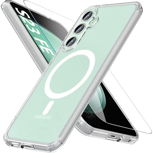 Image of OWKEY Design for Galaxy S23 FE Case 6.4'', Magnetic Galaxy S23 FE Case for Magsafe with Screen Protector [Military-Grade Protection] Shockproof Phone Case S23 fe Slim Protective case S23 FE 5G, Clear
