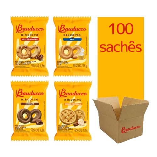 KIT 100 SACHÊS BISCOITO AMANTEIGADO BAUDUCCO - SABORES: MIX