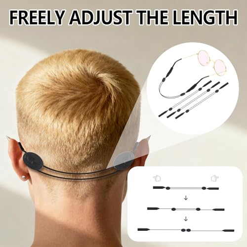 Sangles de lunettes réglables confortables, lot de 4 cordons noirs sans queue - 3