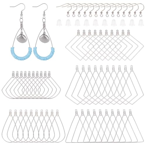 UNICRAFTALE About 180pcs 5 Types Hypoallergenic Hollow Hoop Earring Stainless Steel Earring Hooks with Wire Pendants and Plastic Ear Nuts for DIY Earrings Jewelry Making Stainless Steel Color