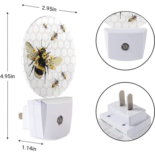Image of EKOBLA Bee Night Light, Honeycomb and Yellow Bee Summer Night Lights Plug Into Wall with Auto Sensor for Kids and Adults Home Decor