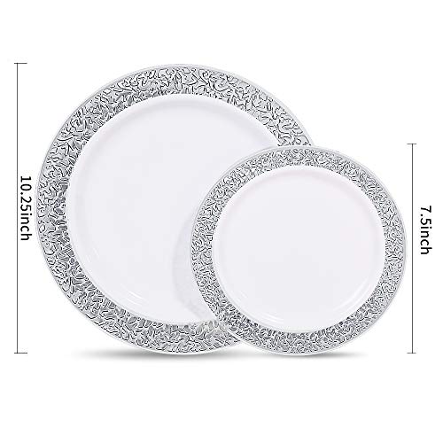 Wdf 102Pcs Silver Plastic Plates-Disposable Plates With Silver Rim- Lace Design Plates Including 51Plastic Dinner Plates 10.25Inch,51 Salad Plates 7.5Inch #TOP1