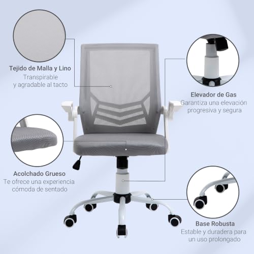 Miniatura 9 de Vinsetto Silla De Oficina Ergonómica Silla De Malla Con Altura Ajustable Reposabrazos Abatible Soporte Lumbar Transpirable Para Adolescentes Adultos 62,5x55x94-104 Cm Gris