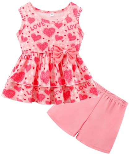 Image of Girls 2 Piece Outfit Summer Short Set Sleeveless Bow Knot Tank Top and Shorts Cute Clothes for Toddler Girls