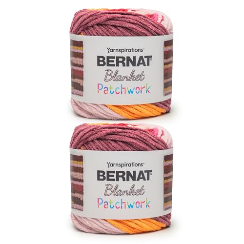 Image of Bernat Blanket Patchwork Yarn for Crocheting Soft, Cherry Twist, 2-Pack | #6 Super Bulky Yarn, 100% Polyester, Soft Crochet Yarn for Blankets, Knitting & DIY Crafts, 220yds, 300g /10.5oz per skein