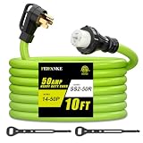 50 Amp Generator Extension Cord, 10 Feet 50A RV Cord with Twist Locking Connectors NEMA 14-50P to Female SS2-50R & CS6364 STW 6/3+8/1 AWG Gauge Heavy Duty Cable Wire for RV Camper & House, ETL Listed