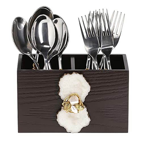 Image of COCKTAIL Fancy Wooden MDF Spoon Holder, Cutlery Stand for Dining Table, Chammach Stand, Multifunctional organizer Stand for Kitchen, Tableware Storage Box, 2 Section, Brown (M-Agate)