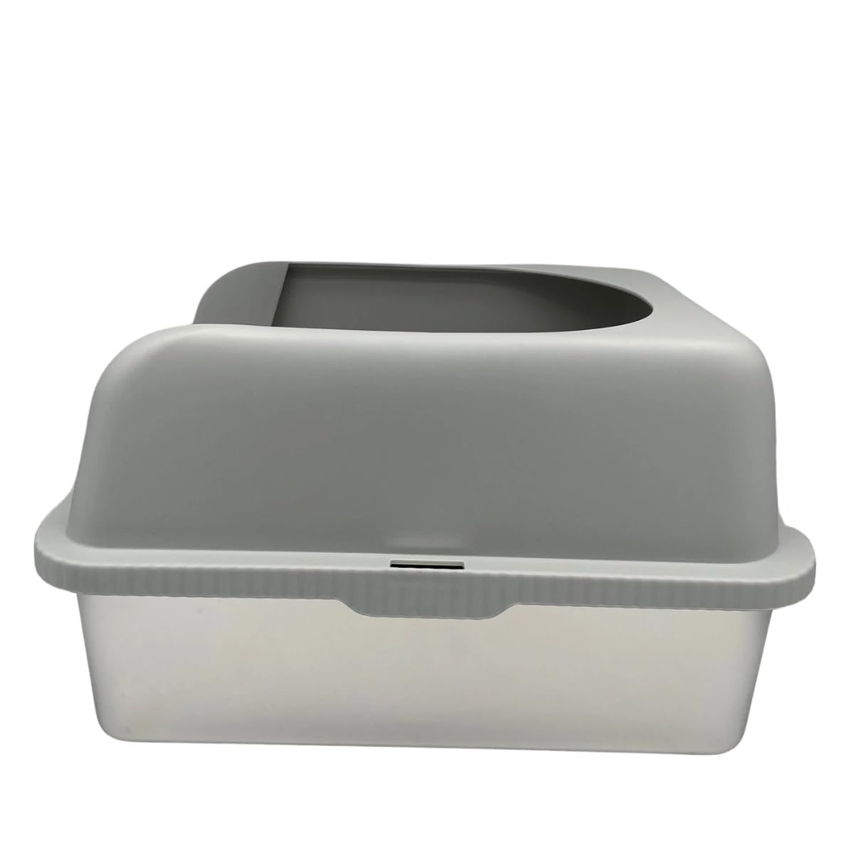 Edelstahl Katzentoilette mit hohem Rand, Katzenklo Offen mit Streu-Auffangmatte & Schaufel, Geruchsneutral & Leicht zu Reinigen, 36x30x51cm Toiletten-Set für Katzen, Hellgrau