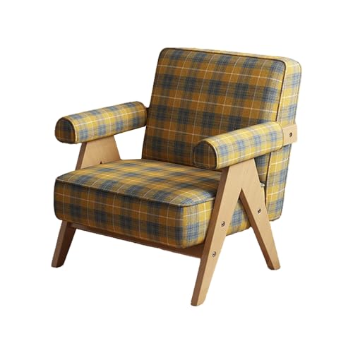 HGFVNFVKHA Sillones para el Salón, Butacas de Salon con Patas en Forma de V Invertida, Respaldo Reclinable a 105°, para Comedor, Dormitorio, Oficina o Terraza(Yellow and Blue/Natural Wood)