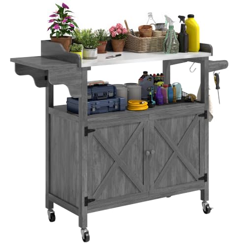 YITAHOME Rolling Potting Bench Outdoor Storage Cabinet, Lockable