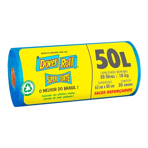 Dover-Roll Super Forte 50L Azul, Rolo com 20 Sacos para Lixo