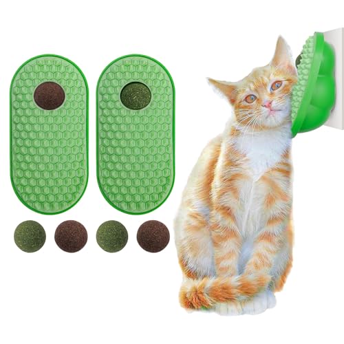 SEVENKA 2 Pack Cat Toys Self-Grooming Cat Brush with 3 Catnip Balls & 3 Gall Fruit, Kitty Kitten Scratcher Self Groomer Catnip Toys for Indoor Cats, Chew Toys Wall Corner Brushes Edible Wall Treats