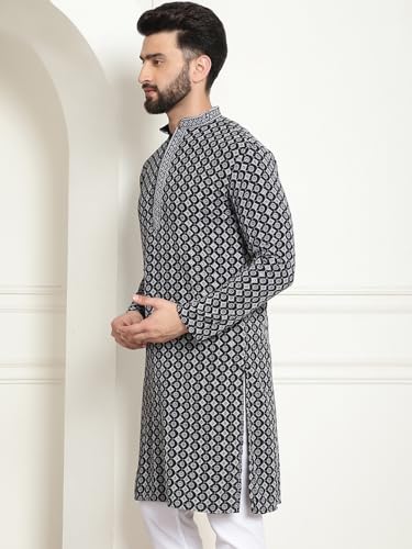 Image of SOJANYA Men's Cotton Regular Fit Casual (Since 1958 Contrast Embroidered Sequinned Long Kurta