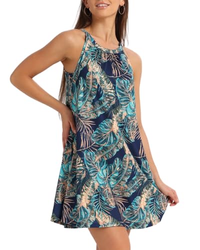 Image of ANYFITTING Summer Dress with Built in Bra Casual Beach Sundress Flowy Halter Mini Short Dresses for Women 2026