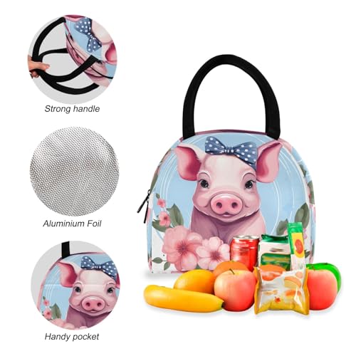 Lunchbox Backpack Waterproof Soft Cooler, Book Bags with Lunch Box, Cute Pig with Bow4