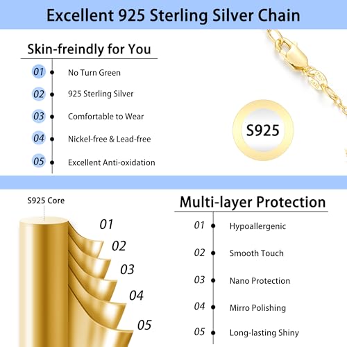 jewlpire 18k gold plated 925 sterling silver chain necklace for women 11mm cable chains necklace thin amp dainty amp sturdy women39s chain necklaces 14161718202224 inches
