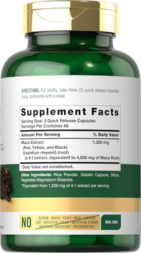 Carlyle Maca Root Powder Capsules 4800mg, 180 Count, Non-GMO, Gluten-Free