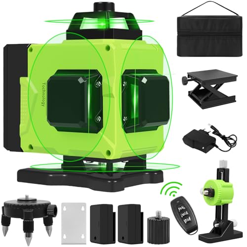 Niveau Laser 360°Autonivelant Vert,Laser Chantier 4D 16 Lignes,Affichage numérique Lazer Niveaux,IP54,Horizontal/Vertical 360° With TéLéCommande & éTui de Transport,Batterie Rechargeable 2 * 2400 mAh