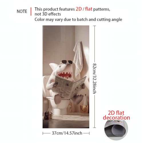 Image of 14.6x32.3 Inch Trash Can Cover Shark Cartoon Reading Newspaper Design Outdoor Garbage Bin Decoration Sticker Wrap