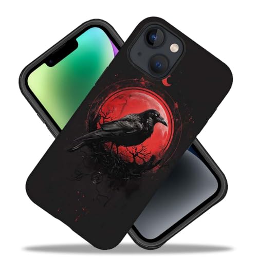 Coque durable iPhone 14 drôle imprimé mat silicone souple lune rouge - 3