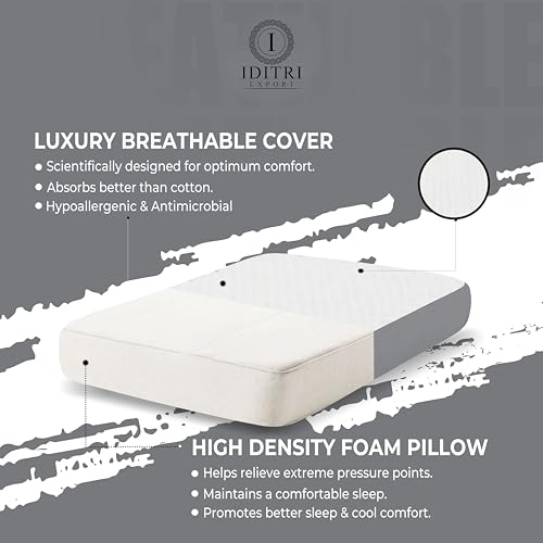 Image of Cervical Support Pillow Set of 2, High Density Memory Foam for Neck Pain, Luxury Breathable Fabric, Orthopedic Bedding for Aligned Spine, White and Grey, 50x30x6 cm